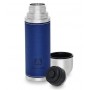 Термос с узким горлом и кнопкой "Арктика", 500 мл, 108-500-BL, с синей оплёткой из экокожи
