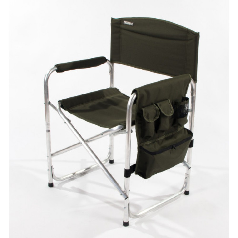 Кресло складное "СЛЕДОПЫТ" 585х450х825 мм, с карманом на подлокотнике, алюминий, хаки