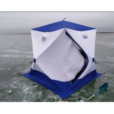 Палатка зимняя куб Следопыт трехслойная 1.8х1.8м, бело-синяя